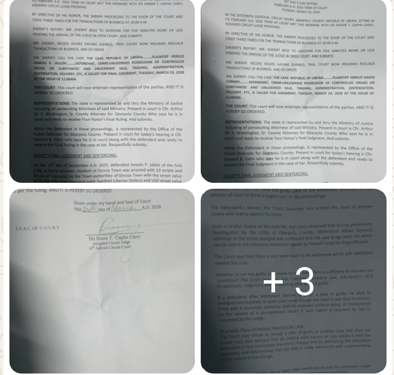 Three Sentenced For Drug Trafficking in Gbarpolu County